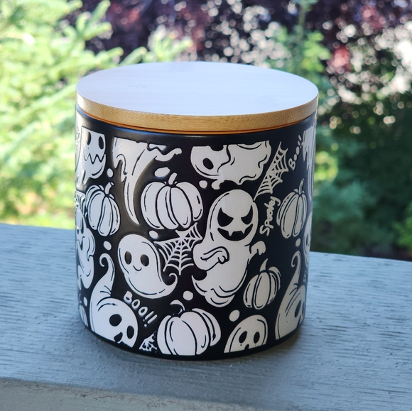 Ghost Canister Ceramic with Wooden Lid Halloween Kitchen Decor - Picture 7 of 8